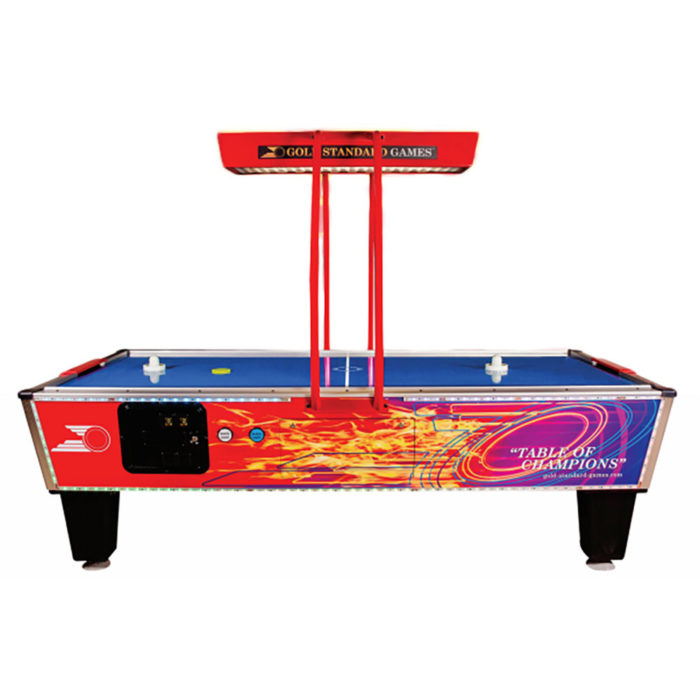 Gold Standard Games - Gold Pro with Sidelights Air Hockey Table - Showing Overhead Score and Lighting Unit